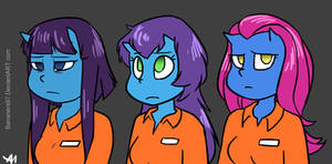 Mexa, Sho, and Goma with their hair down