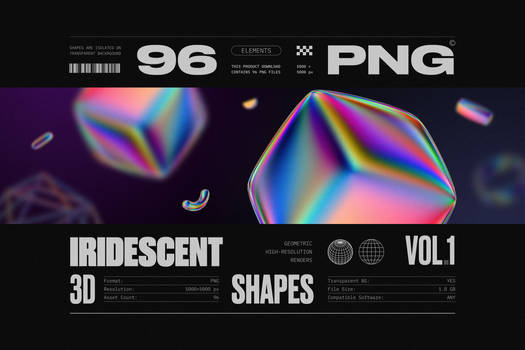 Iridescent geometric 3D shapes pack