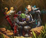 Orc warrior and Belf Priest and cat