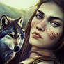 Viking girl and wolf