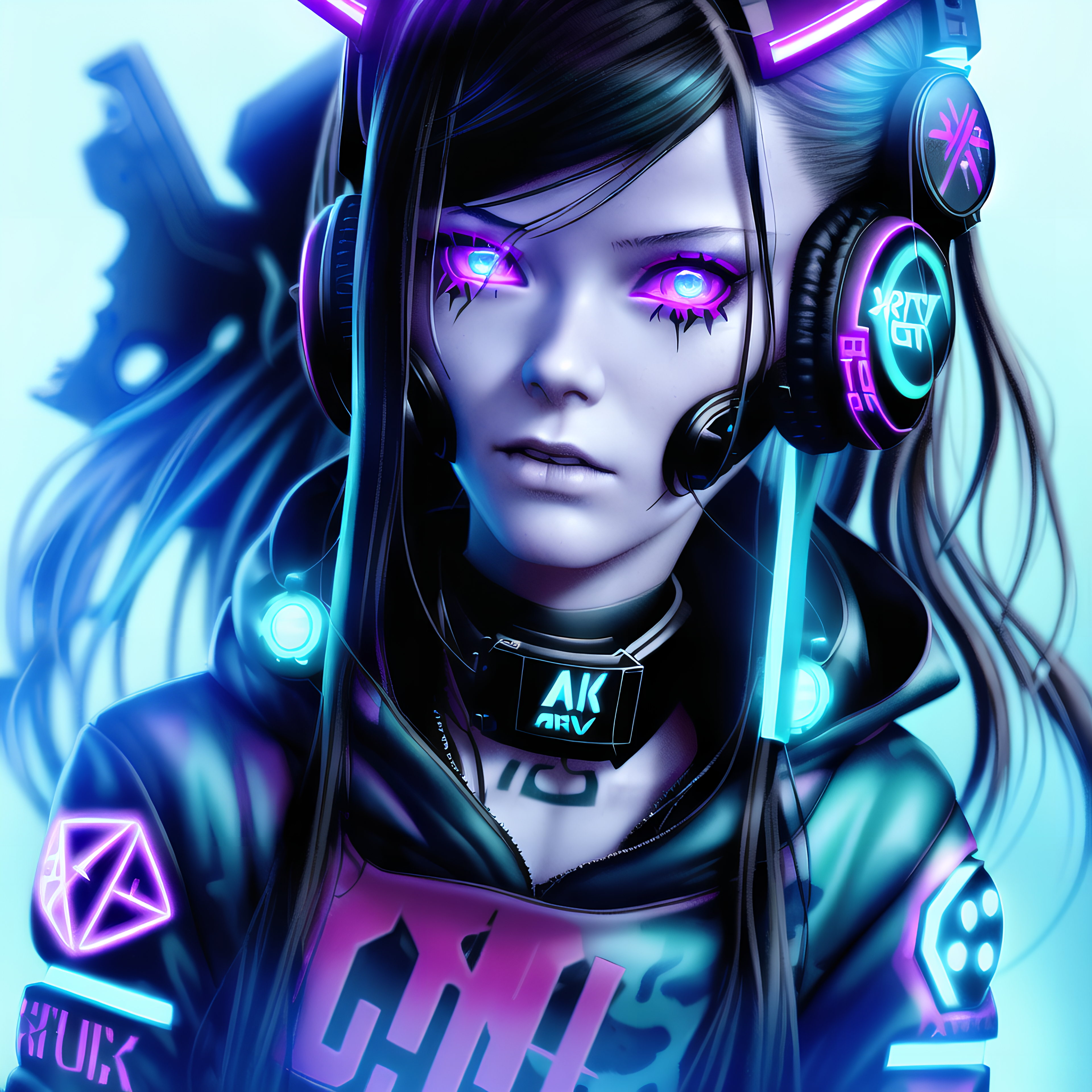 Premium AI Image  Cyberpunk anime girl with headphones blue eyes