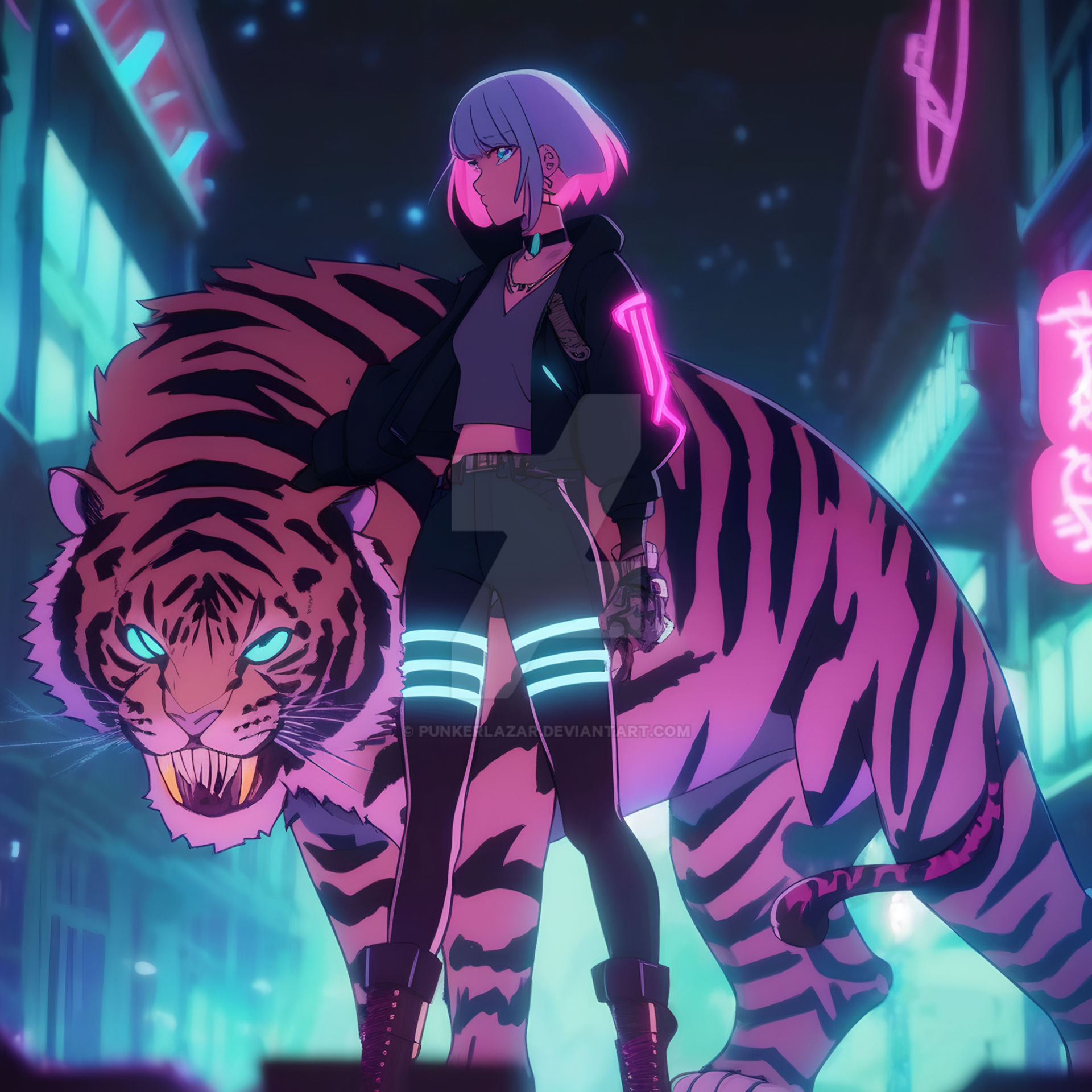 Anime Cyberpunk girl and tiger demon (9) by PunkerLazar on DeviantArt