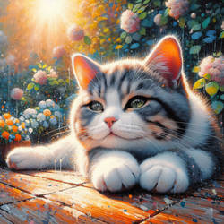 Painting of a Cat under the worm sun (2)