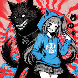 Little Cat Girl And Black Wolf (4)