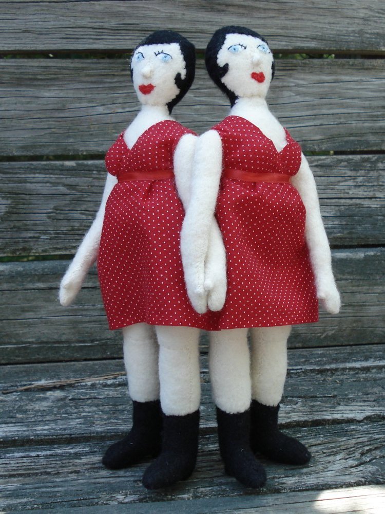 Siamese Twins doll, red dress