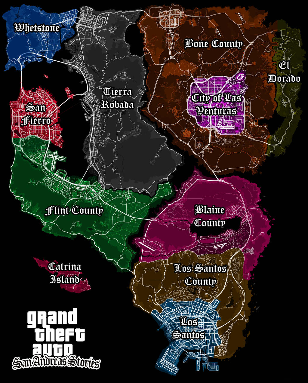 Updated Map of GTA:San Andreas With Real Life Locations (Included