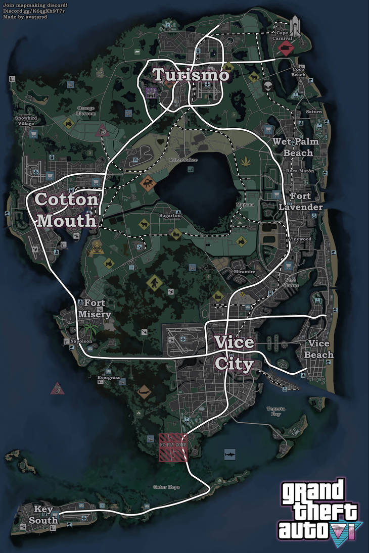 GTA 6. Grand Theft Auto VI: Vice City Map 3/4 by avatar-sd on