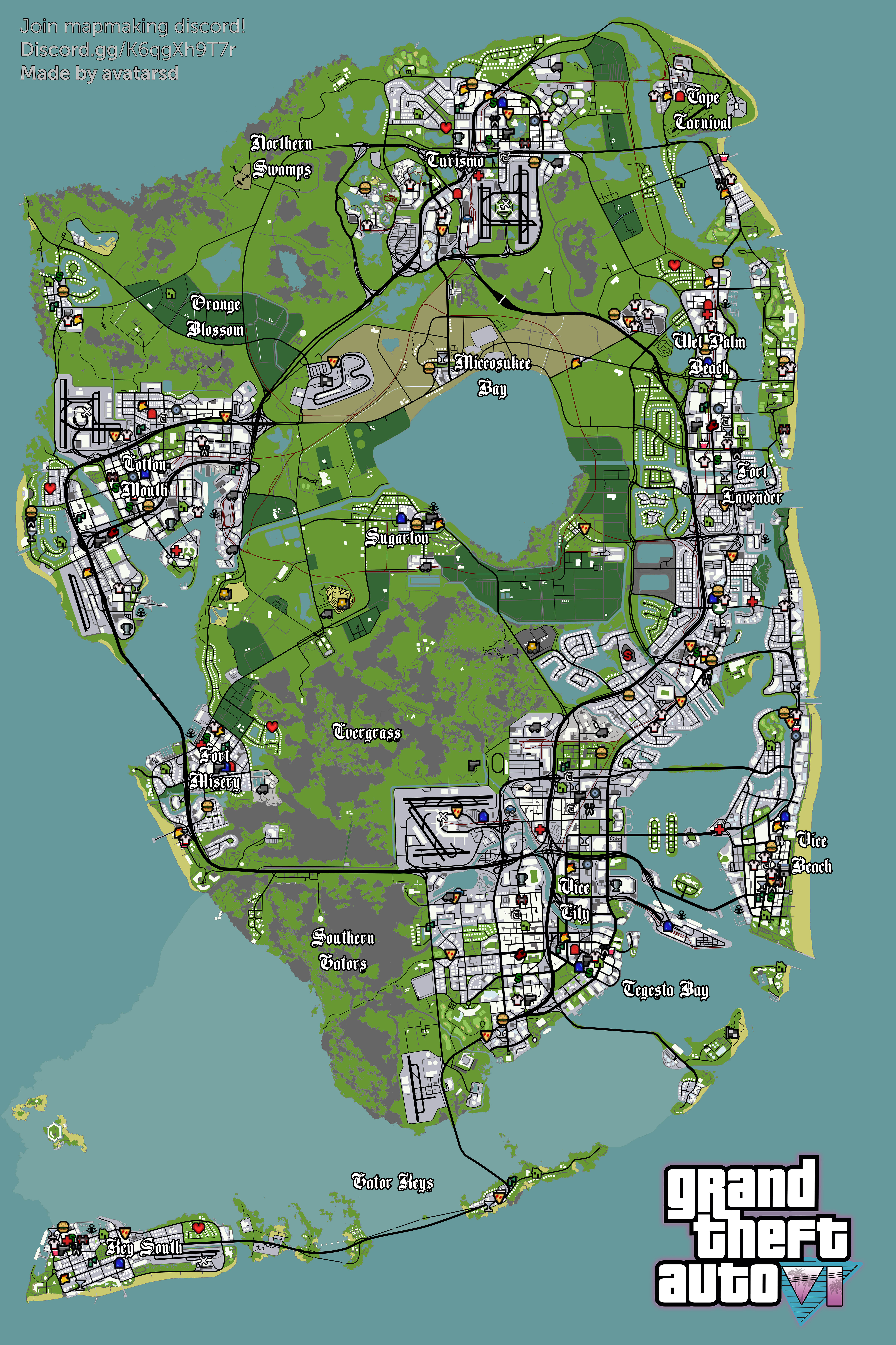 GTA 6 map 4 ville pare los santos + san fierro & las venturas vice city.