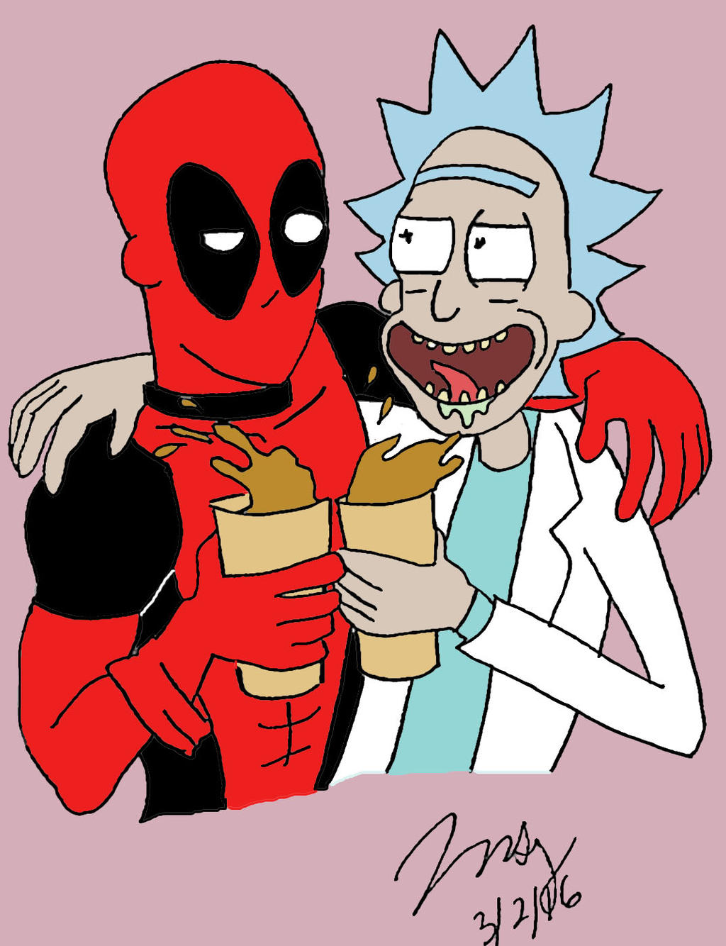 Deadpool and Rick by pythonorbit