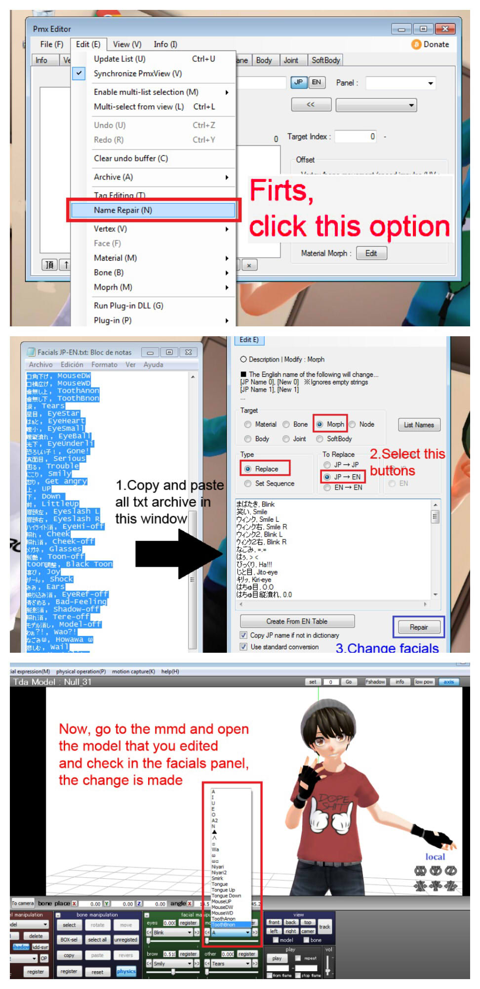 Tutorial adding facil labels to PMX models by KhrisMx on DeviantArt