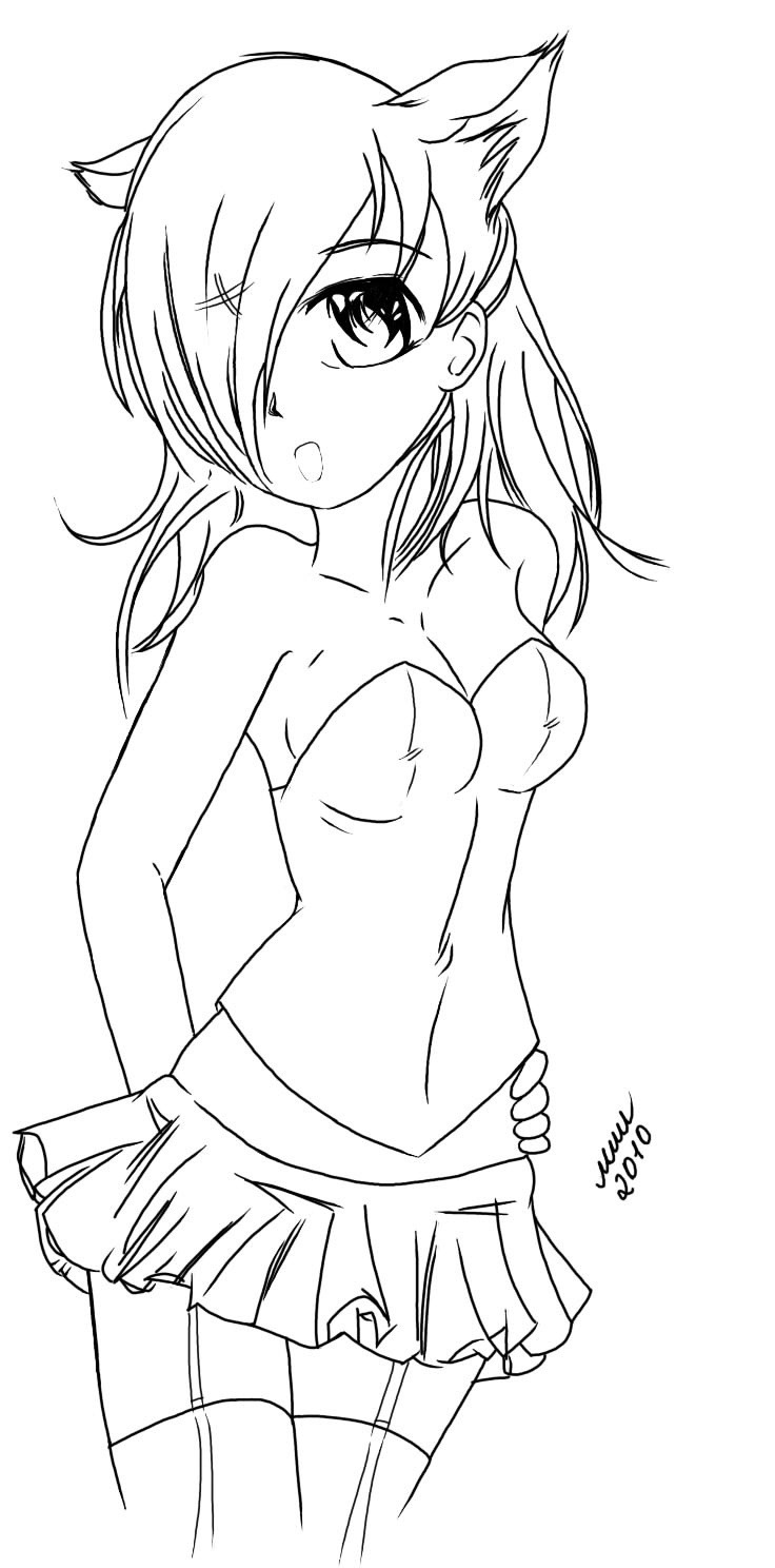 kitty girl lineart2