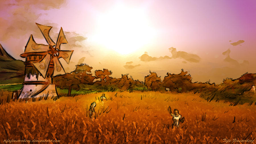 Field with Granary at nightfall by TifaFinsterherz