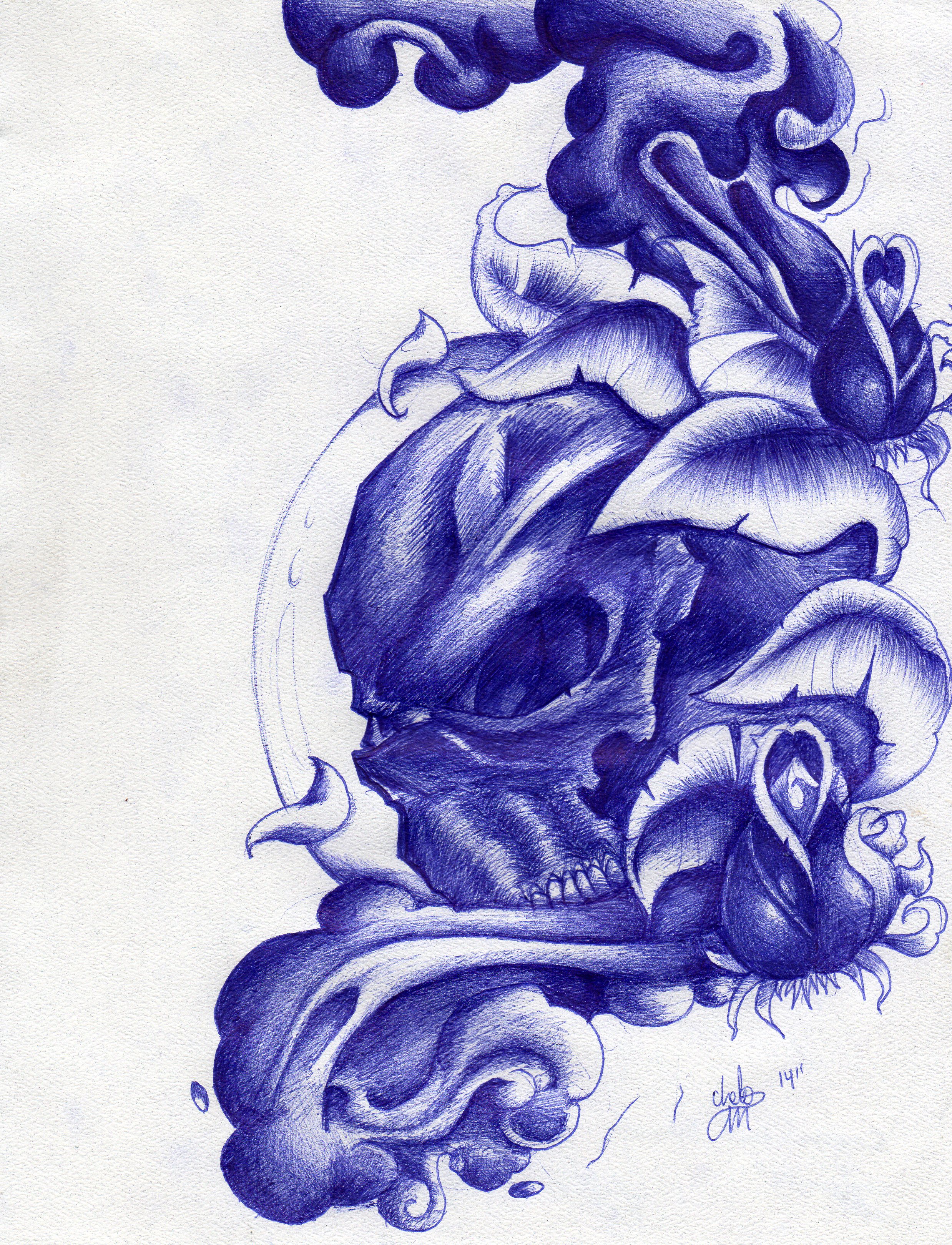 Skull Orb Tattoo Design in blue pen by chelomacabre on DeviantArt