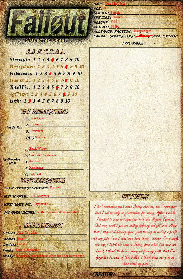 Fallout 3 character sheet by Duckfish-Yay on DeviantArt