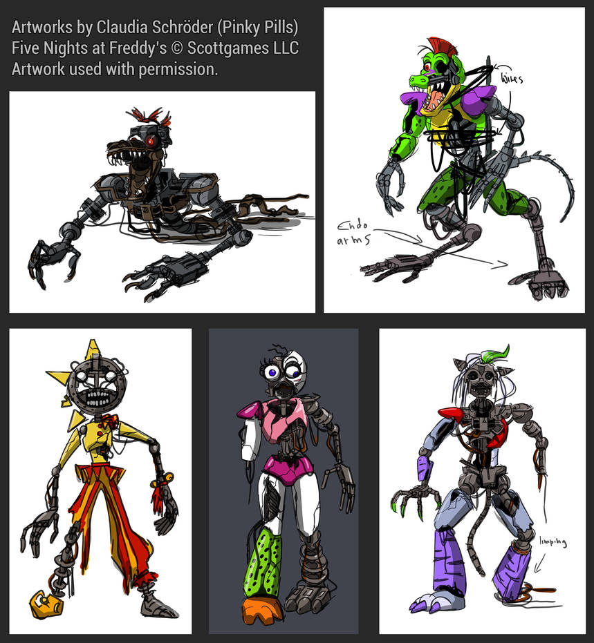 Distorted Anmitronics The Ruined Animatronics - Official Concept Art by PinkyPills on DeviantArt
