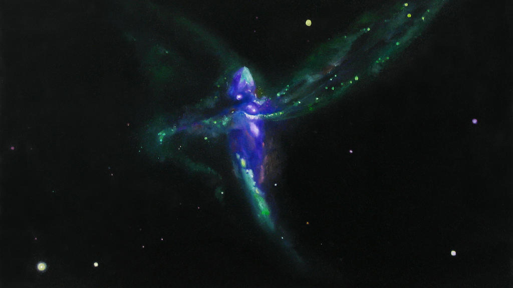 Violet Tear a Triple Merger Galaxy, Oil on Canvas by dbattefeld
