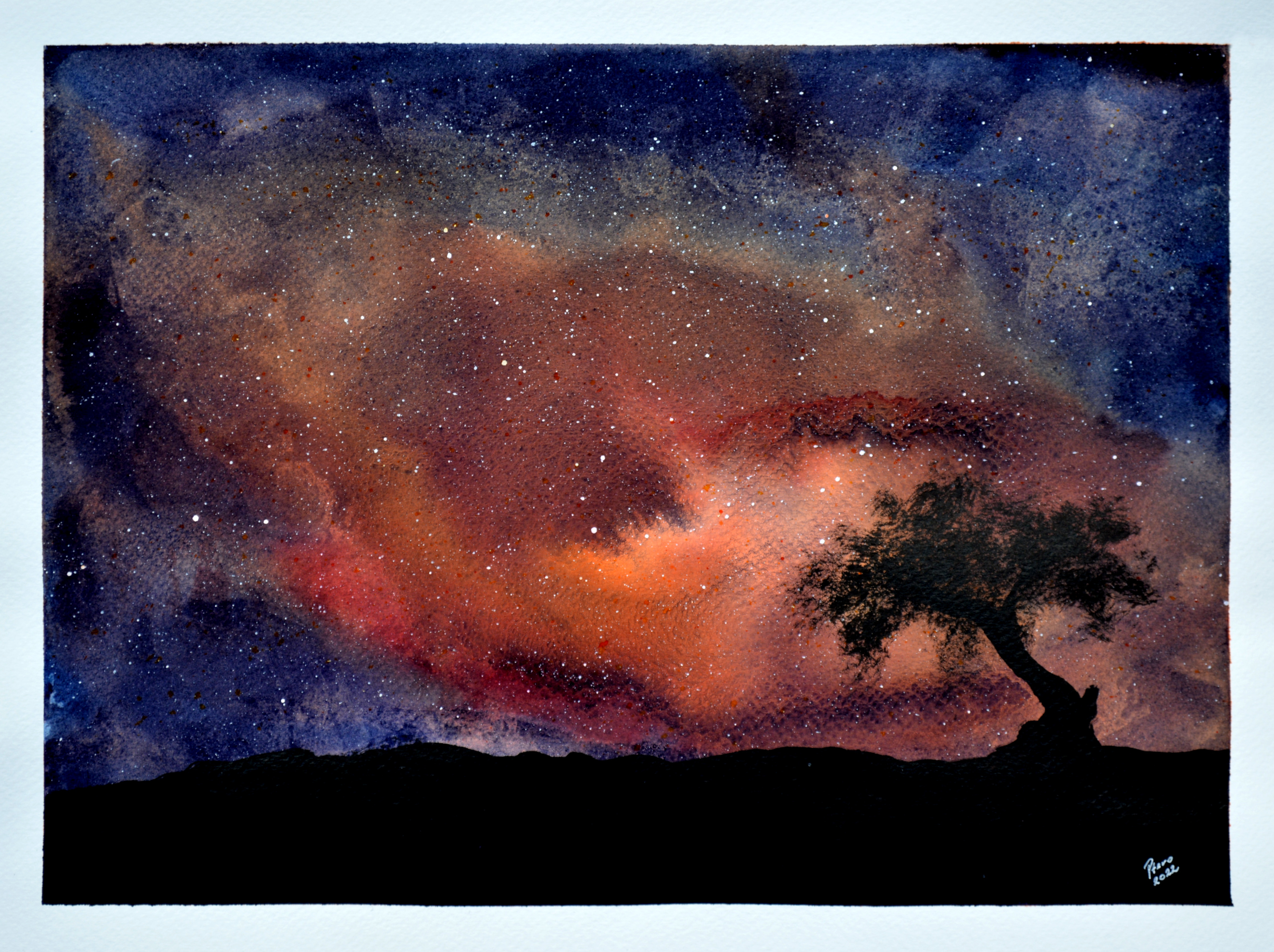 Purple and Blue Sunset Sky - Original Watercolor Painting Inktober