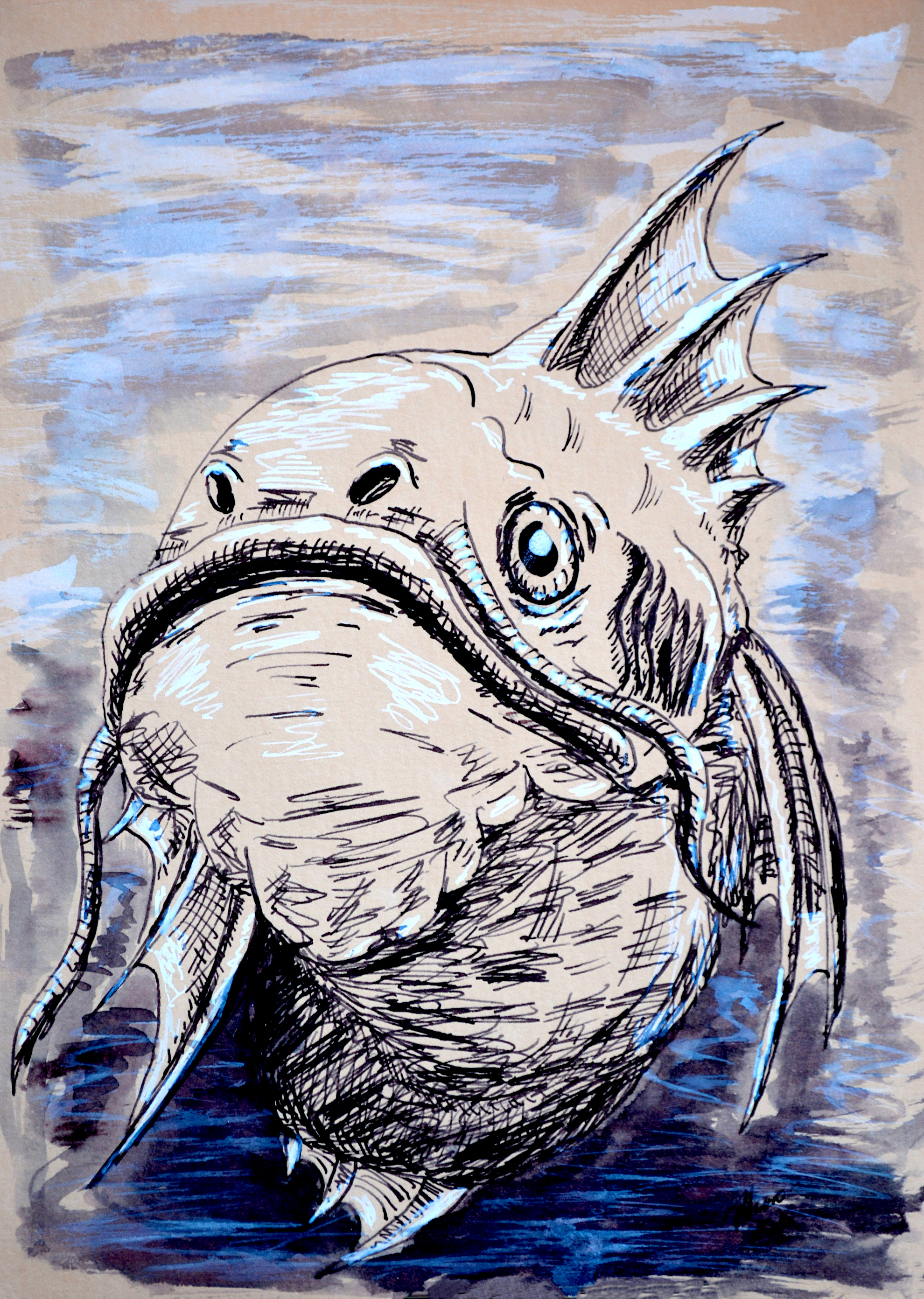 Fish Creature Drawing Kind of Fish Creature by Ptero-Pterodactylus on DeviantArt