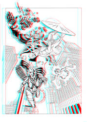 Silver Surfer and Galactus in 3D Anaglyph
