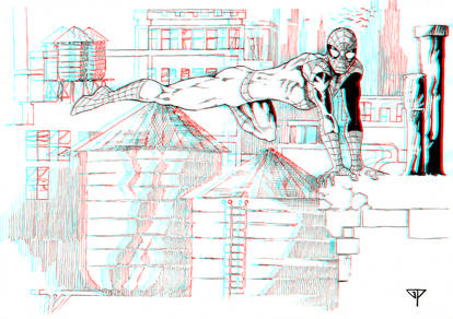 Spidey on the rooftops in 3D Anaglyph