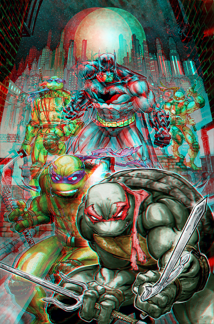 Batman and the TMNT in 3D Anaglyph