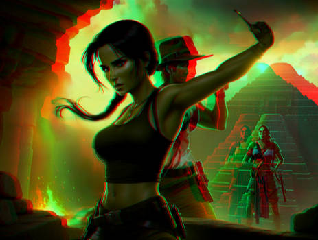 Lara Croft and Indiana Jones in 3D Anaglyph