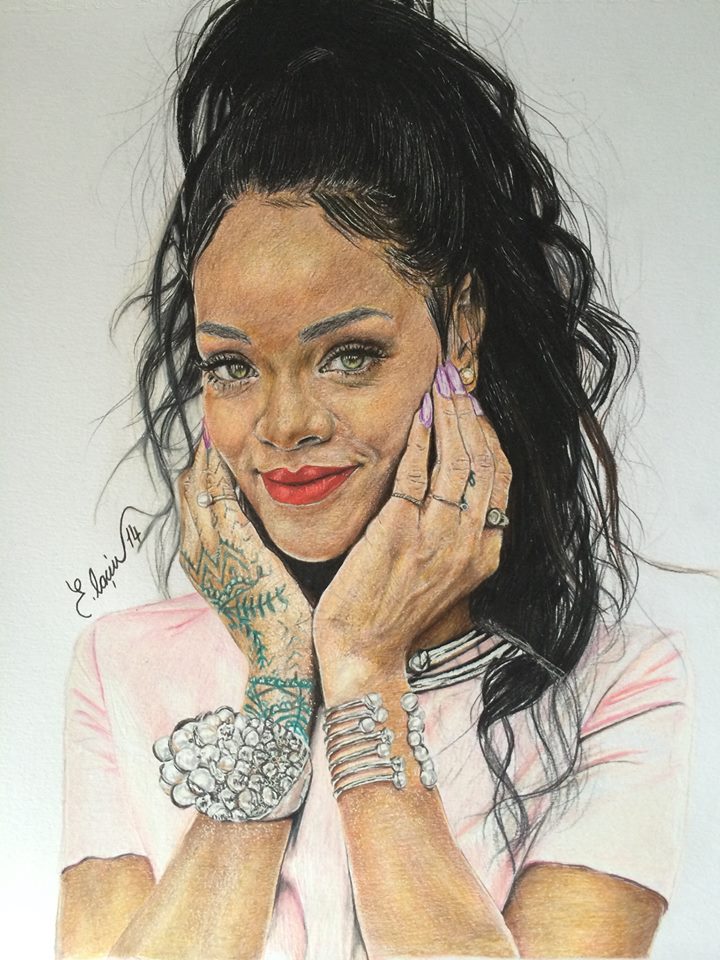 My first color drawing portraits.. ' Rihanna '