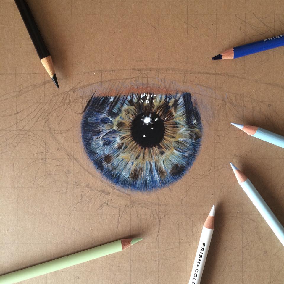 How I Draw An Eye In Colored Pencils On Colored Paper