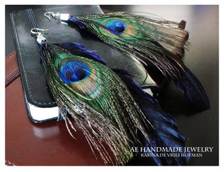 Peacock Feather and Indigo Feather Earrings