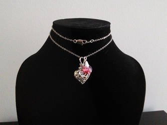 Sliver Heart/Indian Pink Swarovski Heart Necklace