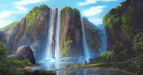 Tropical waterfall by ReFiend