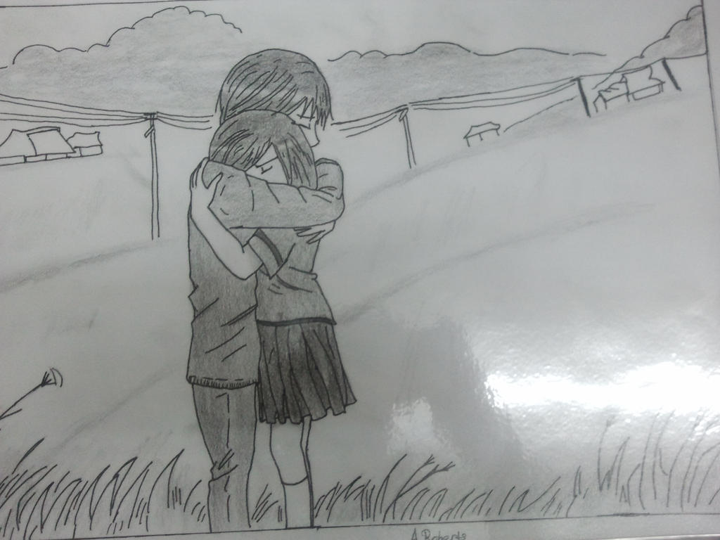 Anime girl and boy hugging goodbye by jubbiroberts on DeviantArt