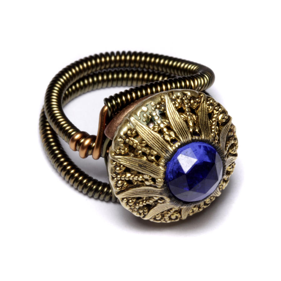 Steampunk Ring Blue Button