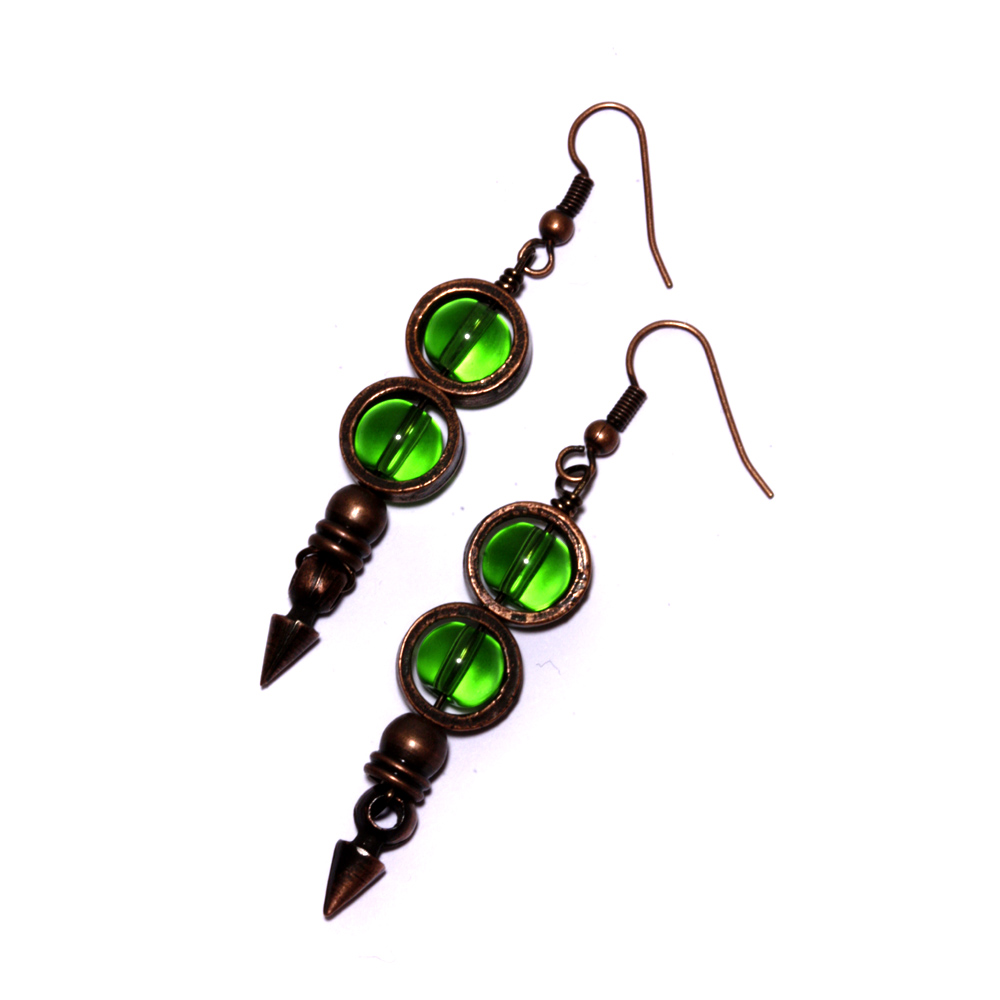 Steampunk Earrings - Emerald Green - Copper