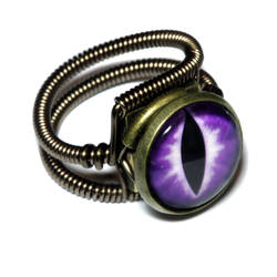 Steampunk Jewelry - Ring - Purple Dragon glass Eye