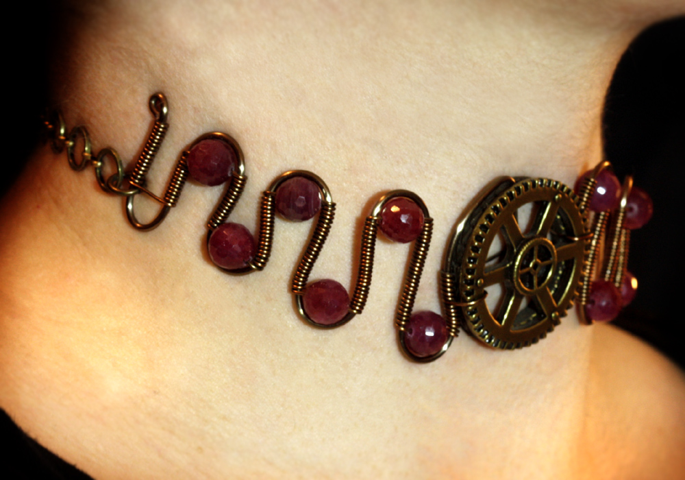 Steampunk Choker - Ruby