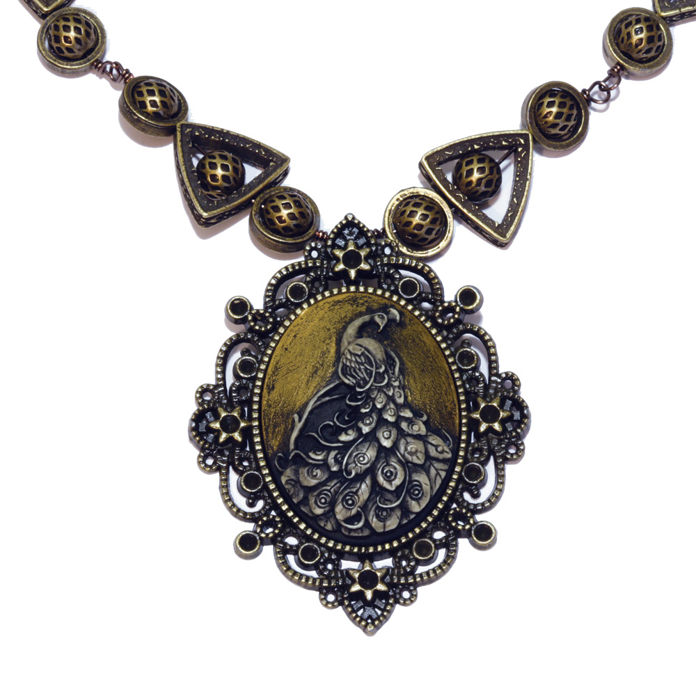 Steampunk Jewelry - Necklace - Gold Peacock