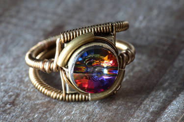 Steampunk Ring Volcano Crystal