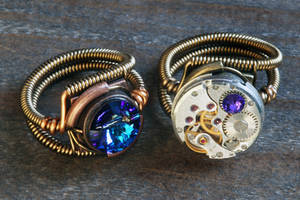 Steampunk Rings with Mechanism Swarovski crystal