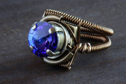 Steampunk ring with Heliotrope swarovski crystal