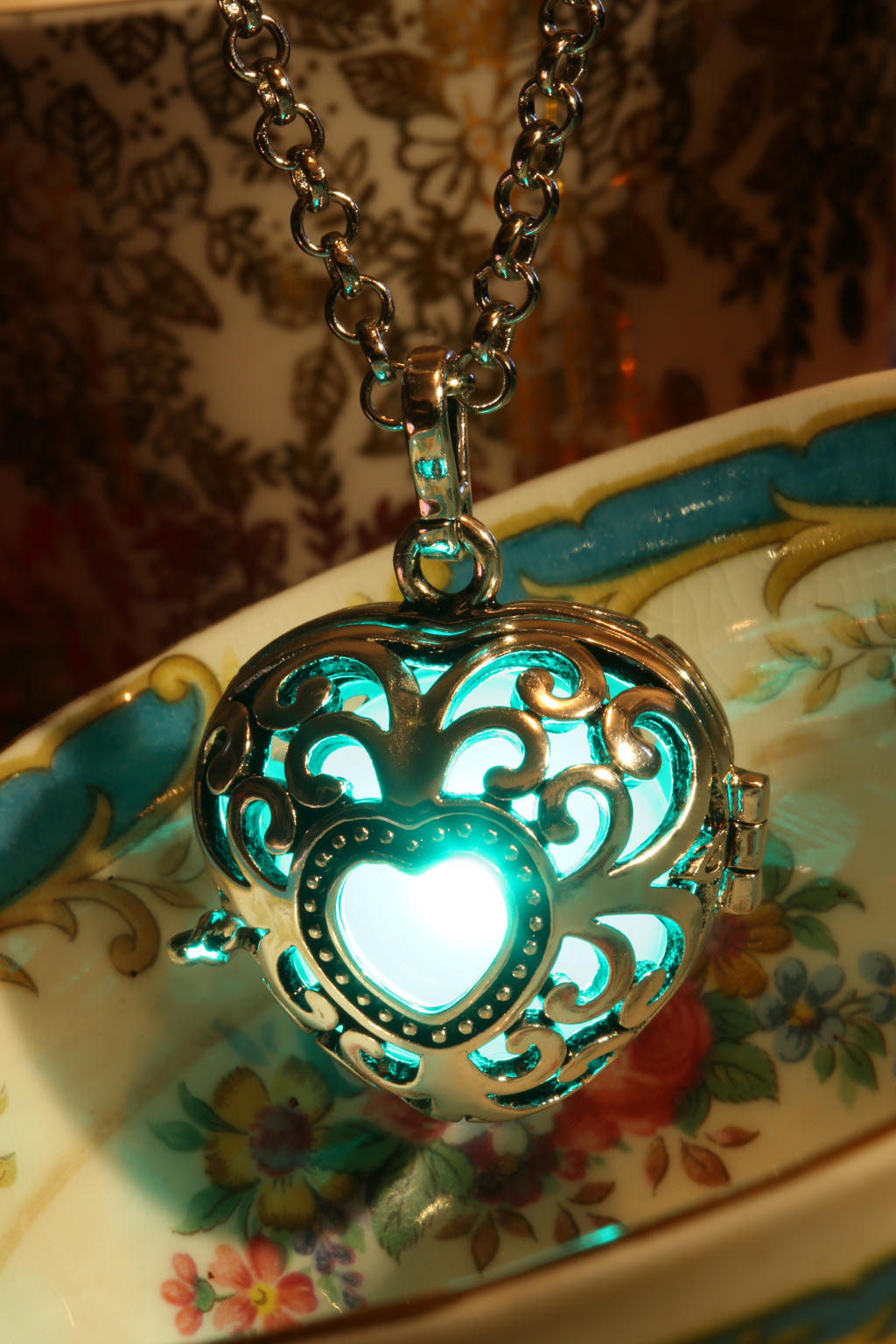 Teal Glowing Heart  Pendant