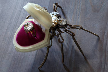 Steampunk Victorian Spider Ring Box Sculpture Open by TheWizardsVault