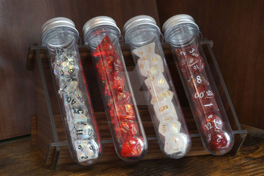Dice Display Rack with Flame and Frost dice sets.