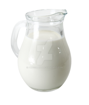 Transparent jug with milk.