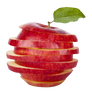 Sliced, red apple on a transparent background.