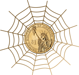 Dollar in a web on a transparent background