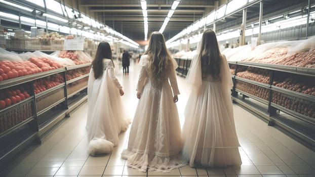 Victorian girls in supermarket