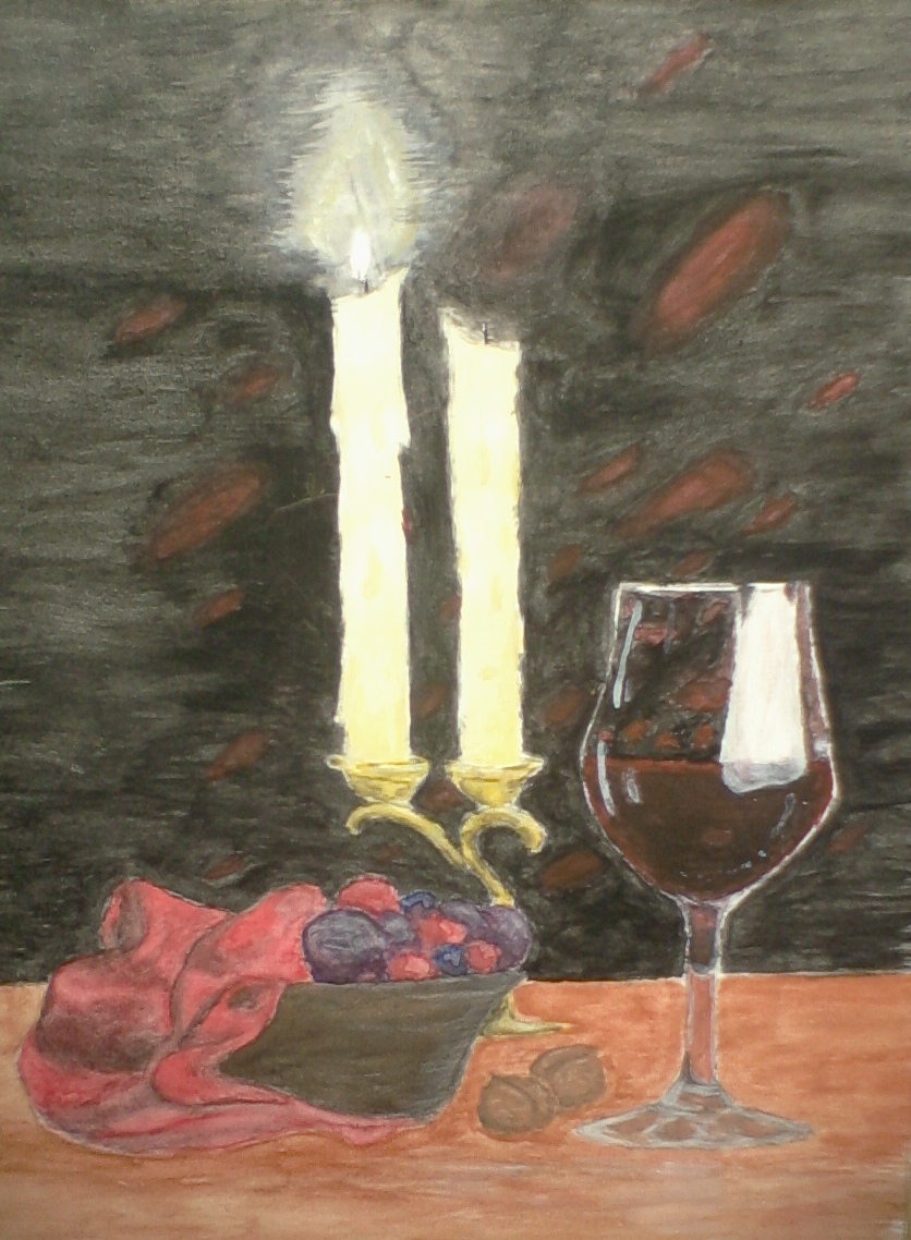 Wine and candles in Watercolor