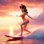 Princess Daisy Surfing as the Sun Sets