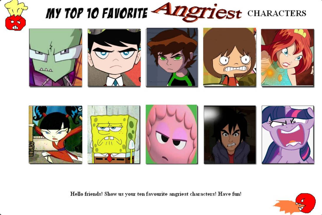 My Top 10 Favorite Angriest Male, Girls Characters by fanbyjazzystar123 ...